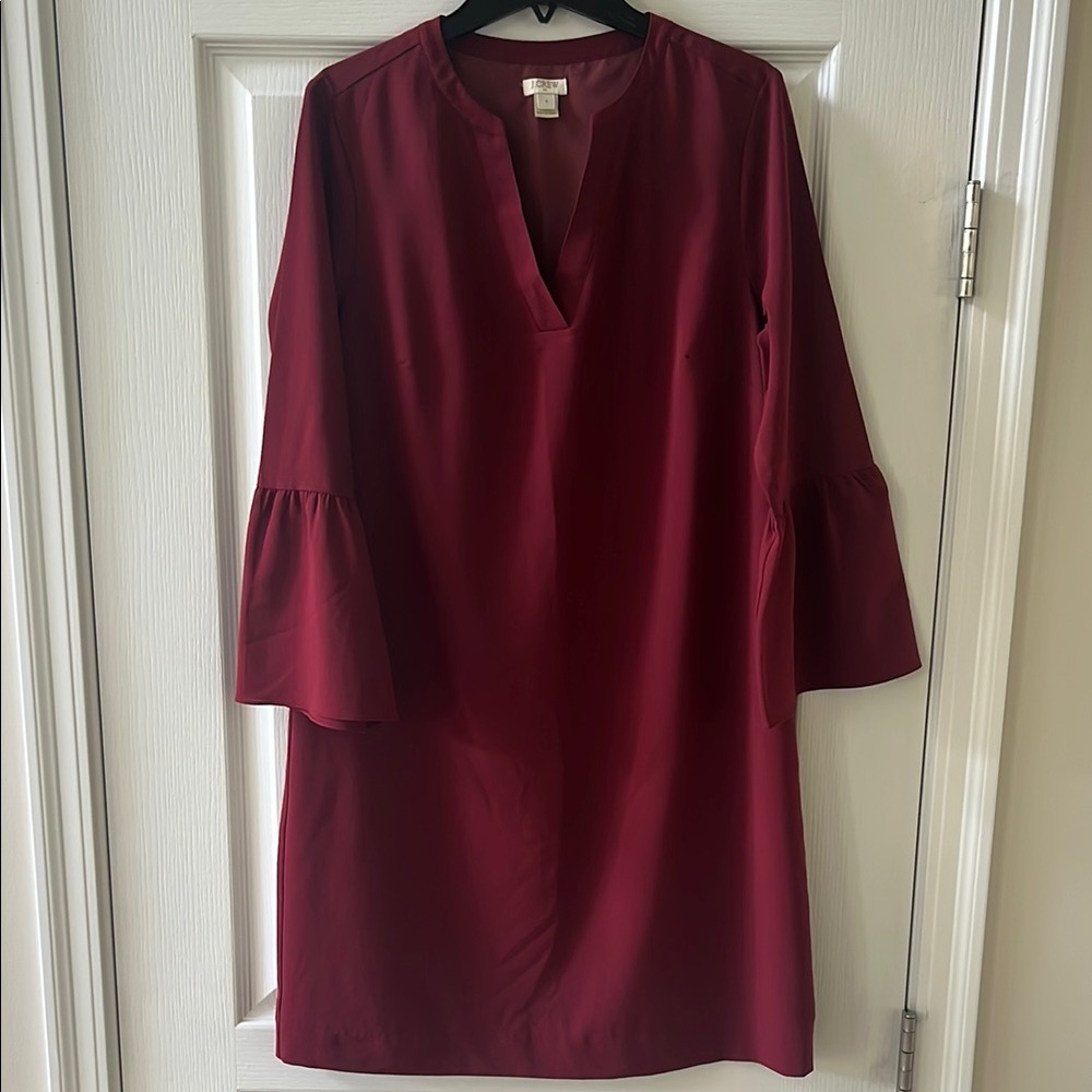 J. Crew Factory Burgundy Bell Sleeve V-Neck Dress